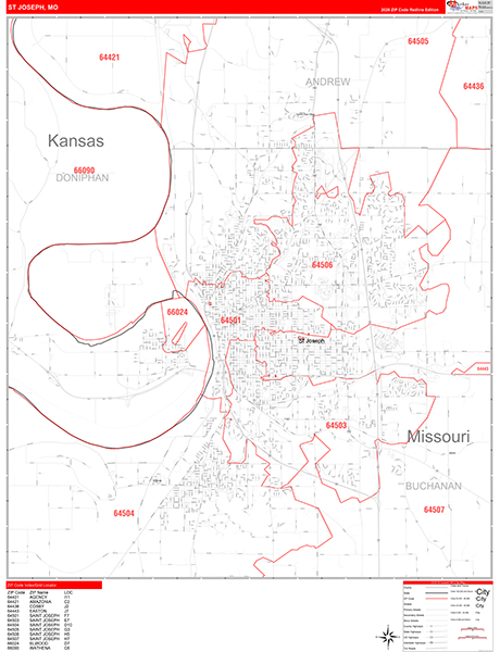 St. Joseph Zip Code Wall Map